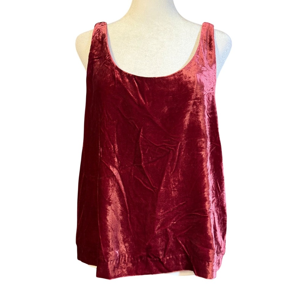 J.Crew Burgundy Red Velvet Scoop Neck Tank Top 12P Sleeveless Lined Keyhole Back